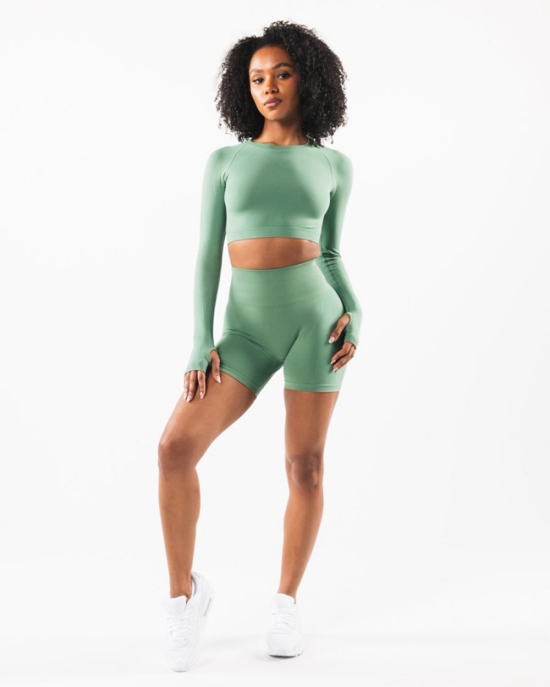 Alphalete Stratus LS Crop Langermet Dame Jade | EILAVJ-167