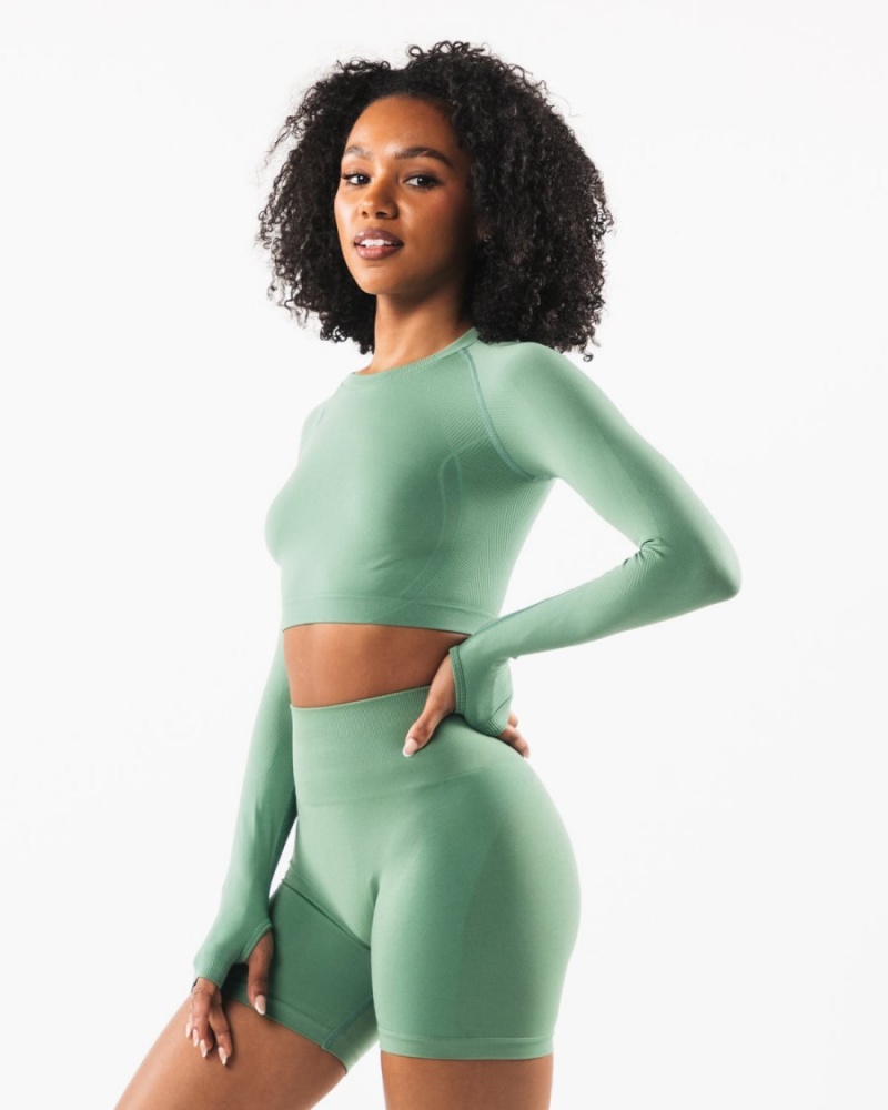 Alphalete Stratus LS Crop Langermet Dame Jade | EILAVJ-167