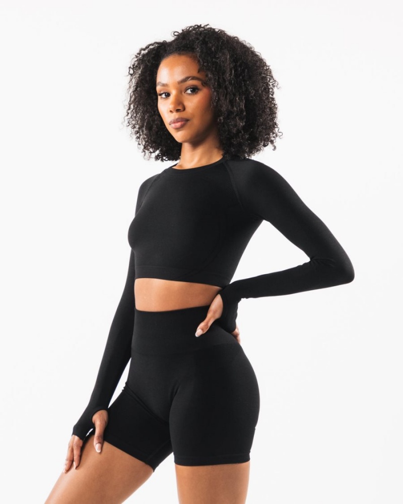 Alphalete Stratus LS Crop Langermet Dame Svarte | ZOQIBG-915