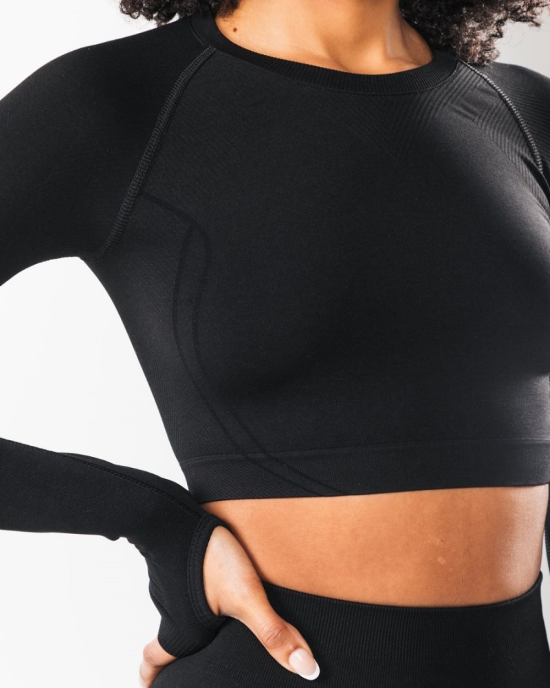 Alphalete Stratus LS Crop Langermet Dame Svarte | ZOQIBG-915