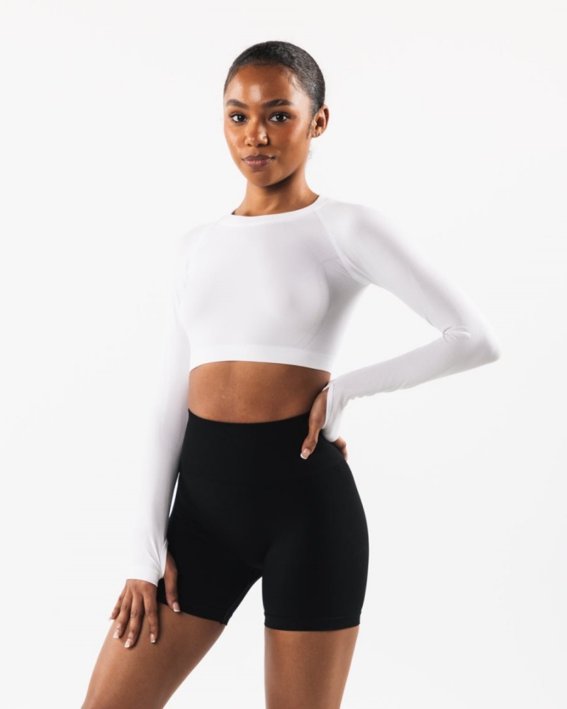 Alphalete Stratus LS Crop Langermet Dame Hvite | MDGONP-789