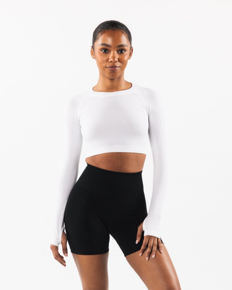 Alphalete Stratus LS Crop Langermet Dame Hvite | MDGONP-789