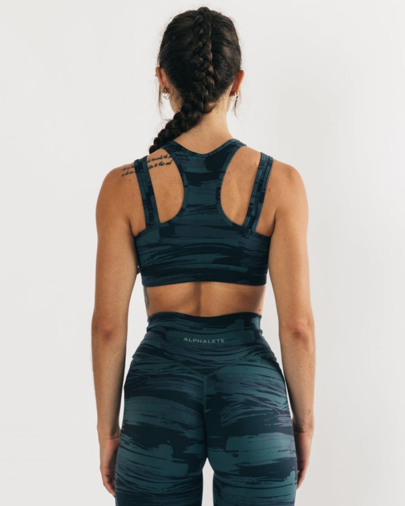 Alphalete Surface Keyhole Bra Sports BH Dame Blå Camouflage | QIZUMS-712