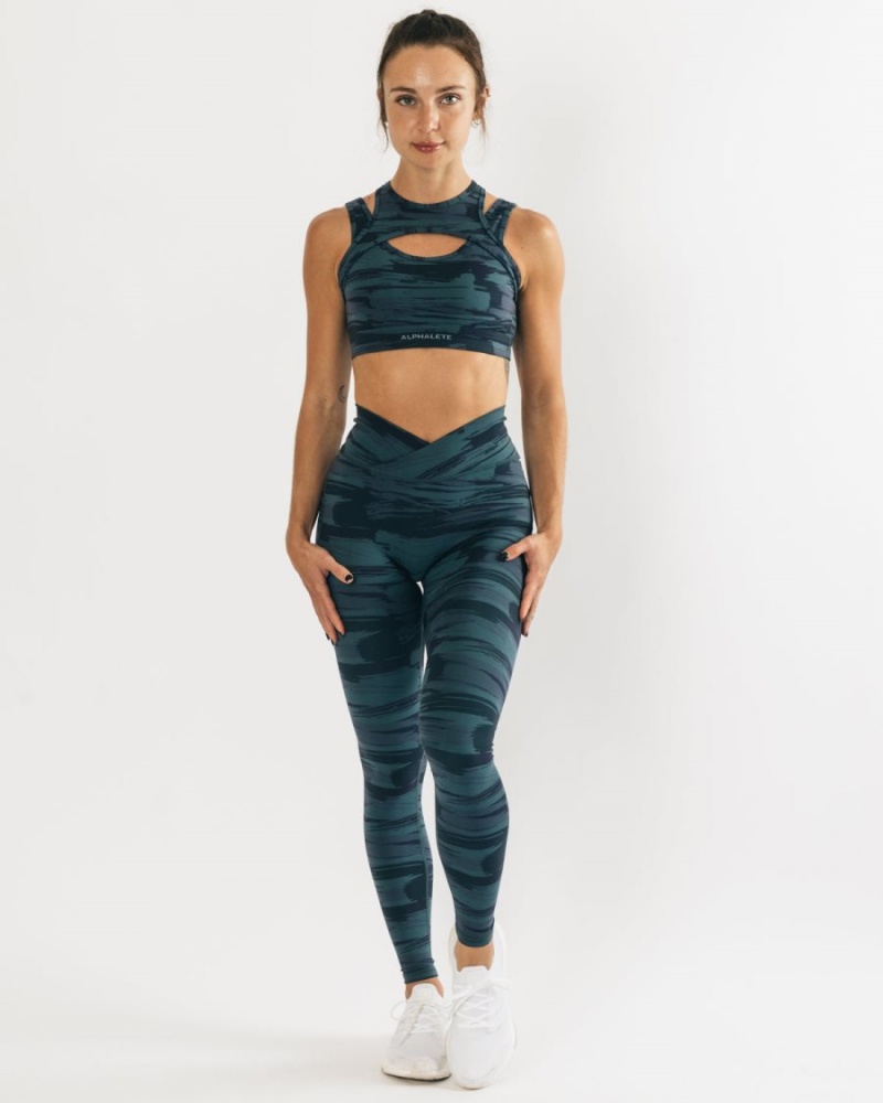 Alphalete Surface Keyhole Bra Sports BH Dame Blå Camouflage | QIZUMS-712