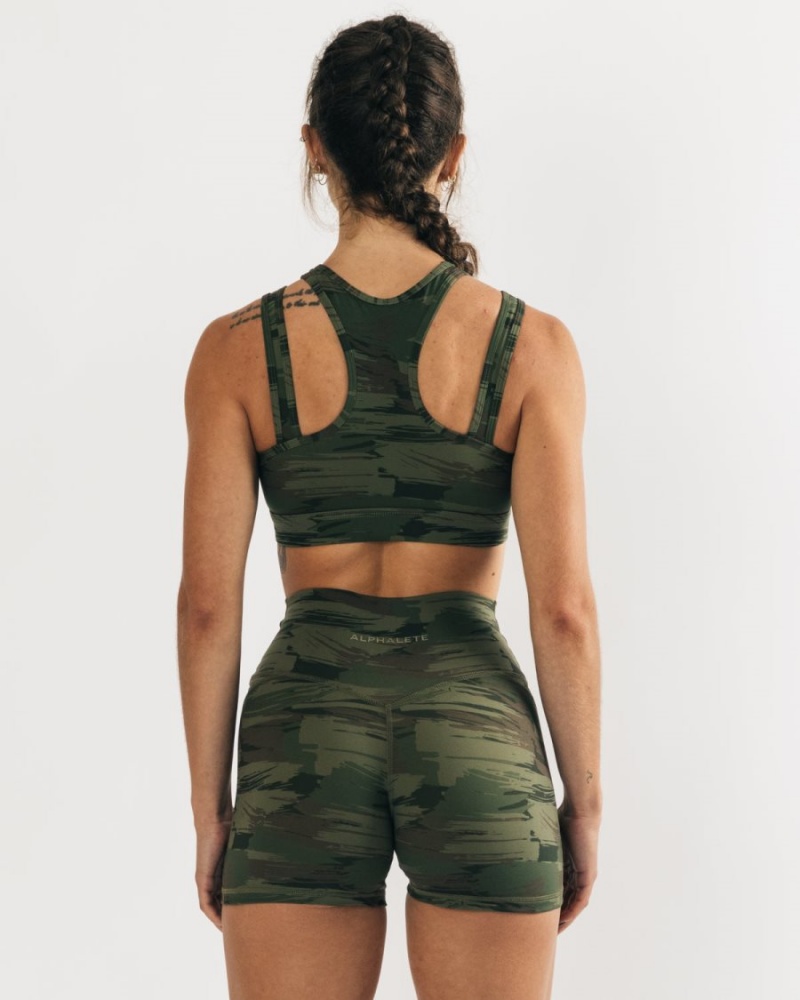 Alphalete Surface Keyhole Bra Sports BH Dame Olivengrønne Camouflage | JUTXRH-710