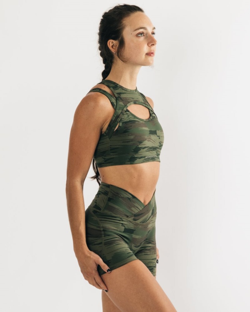 Alphalete Surface Keyhole Bra Sports BH Dame Olivengrønne Camouflage | JUTXRH-710