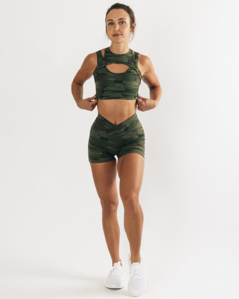 Alphalete Surface Keyhole Bra Sports BH Dame Olivengrønne Camouflage | JUTXRH-710