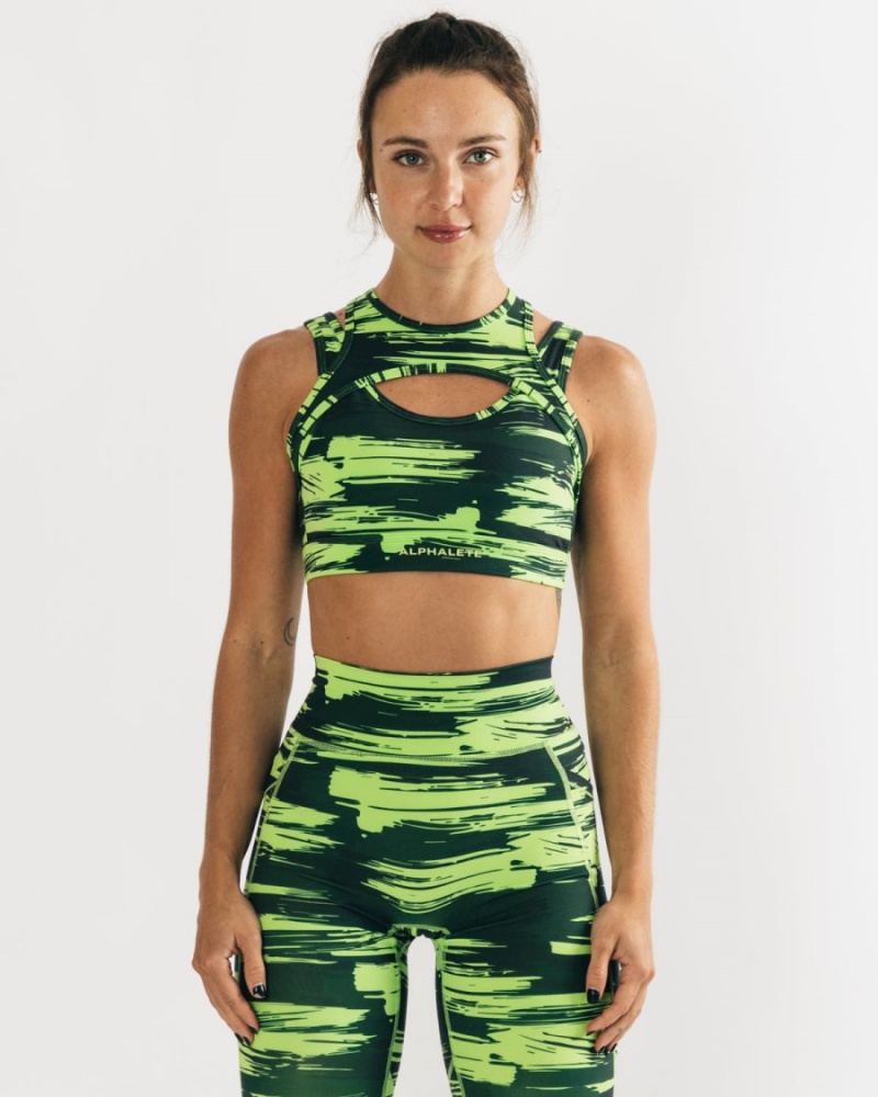 Alphalete Surface Keyhole Bra Sports BH Dame Camouflage | PASXYE-374