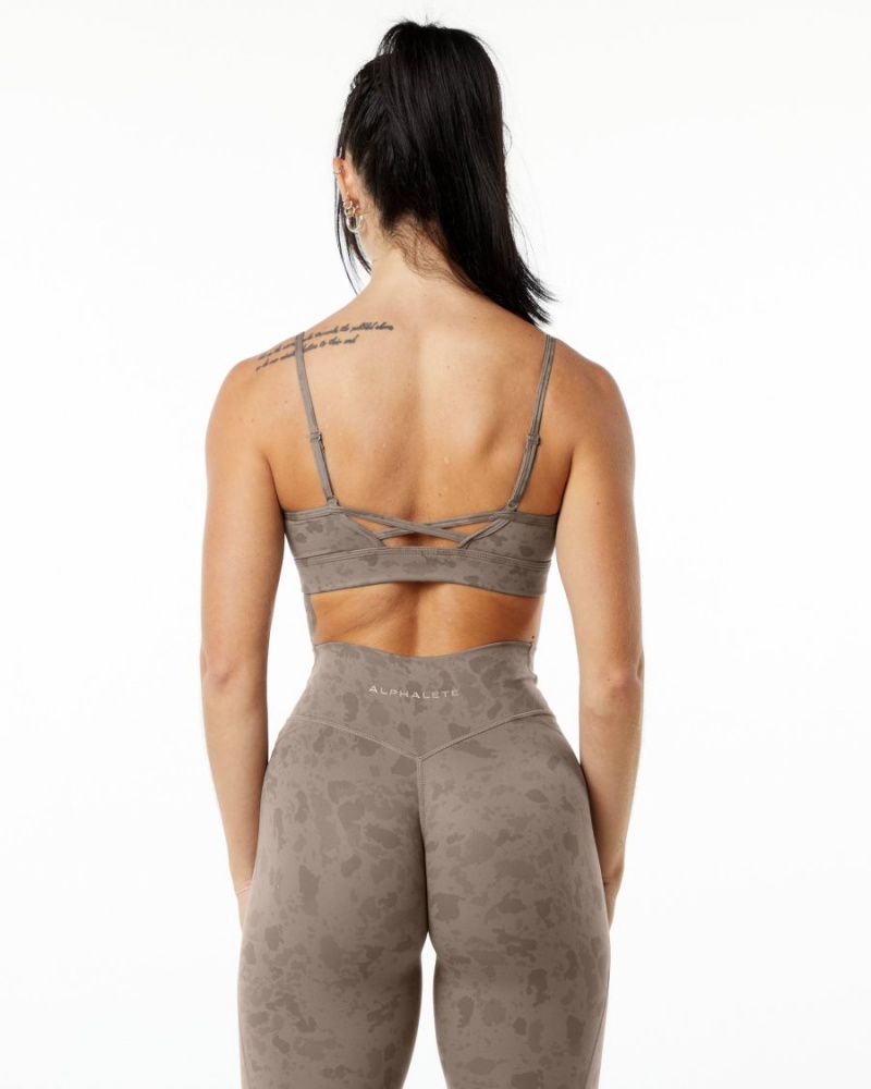 Alphalete Surface Limitless Bra Sports BH Dame Pebble Print Mocha | KXZOAV-208