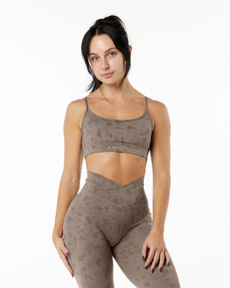 Alphalete Surface Limitless Bra Sports BH Dame Pebble Print Mocha | KXZOAV-208