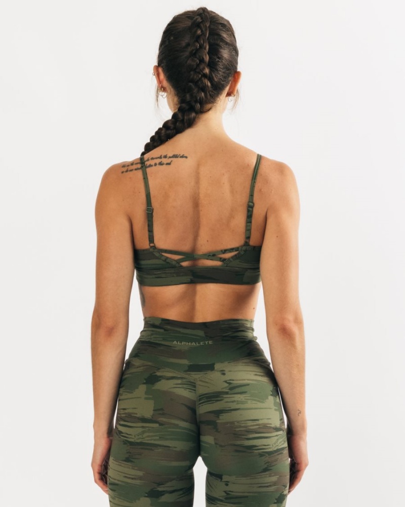 Alphalete Surface Limitless Bra Sports BH Dame Olivengrønne Camouflage | DVHQOI-012