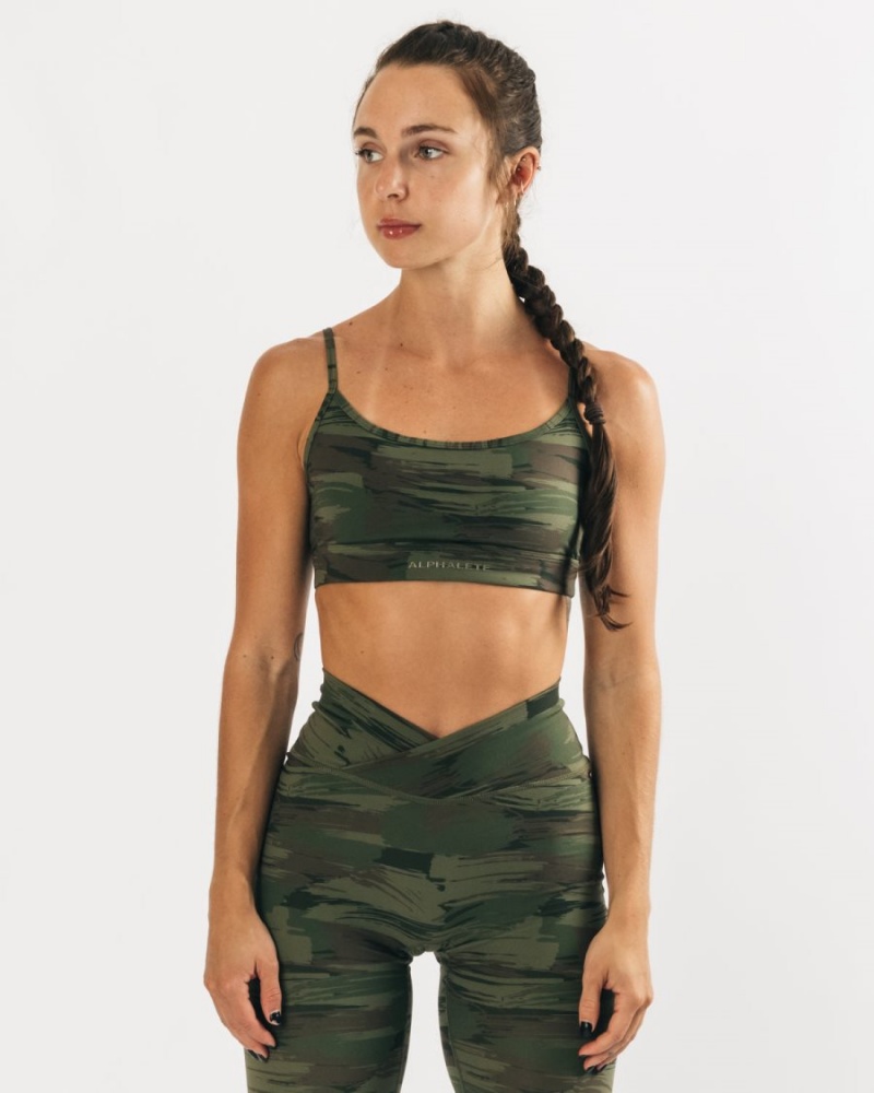 Alphalete Surface Limitless Bra Sports BH Dame Olivengrønne Camouflage | DVHQOI-012