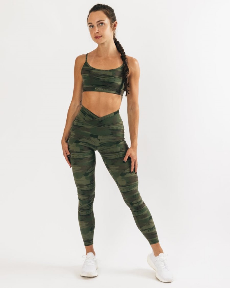 Alphalete Surface Limitless Bra Sports BH Dame Olivengrønne Camouflage | DVHQOI-012