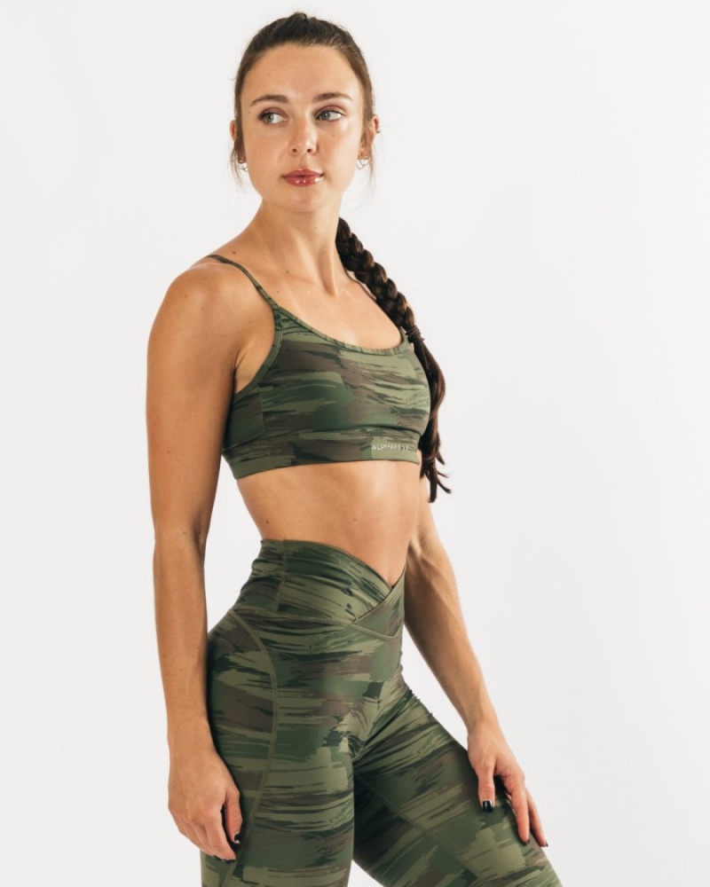 Alphalete Surface Limitless Bra Sports BH Dame Olivengrønne Camouflage | DVHQOI-012