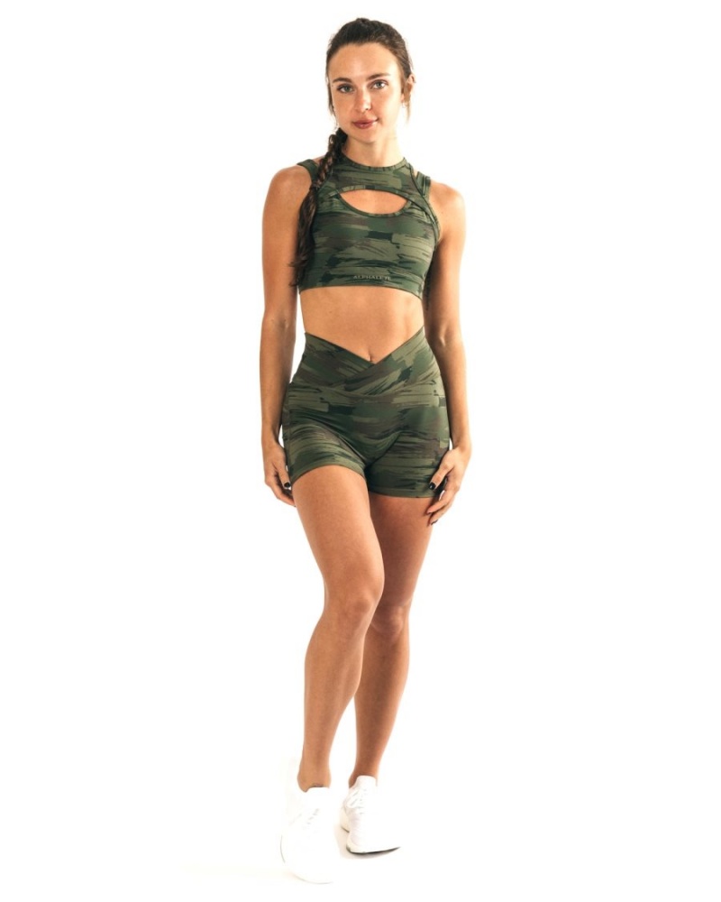 Alphalete Surface Power Kort 5" Shorts Dame Olivengrønne Camouflage | ZEXBIV-170