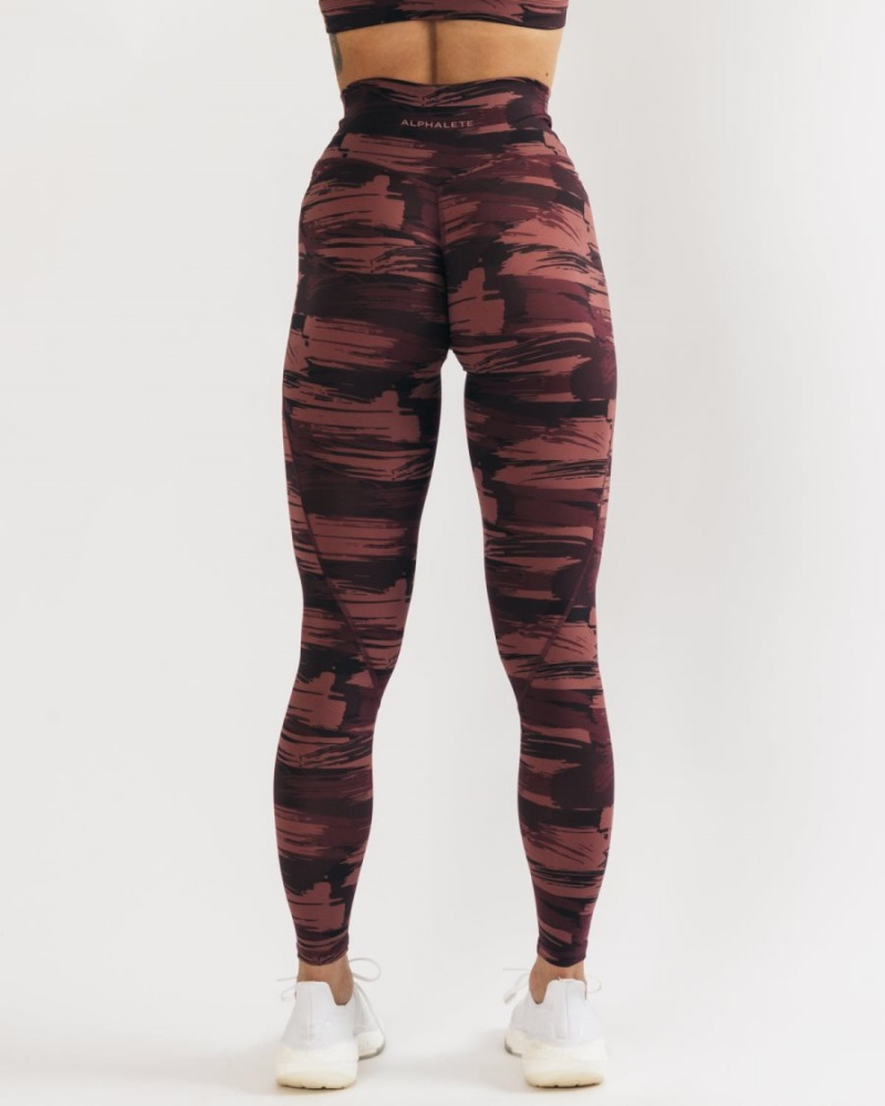 Alphalete Surface Power Legging Leggings Dame Burgunder Camouflage | VIHARP-852