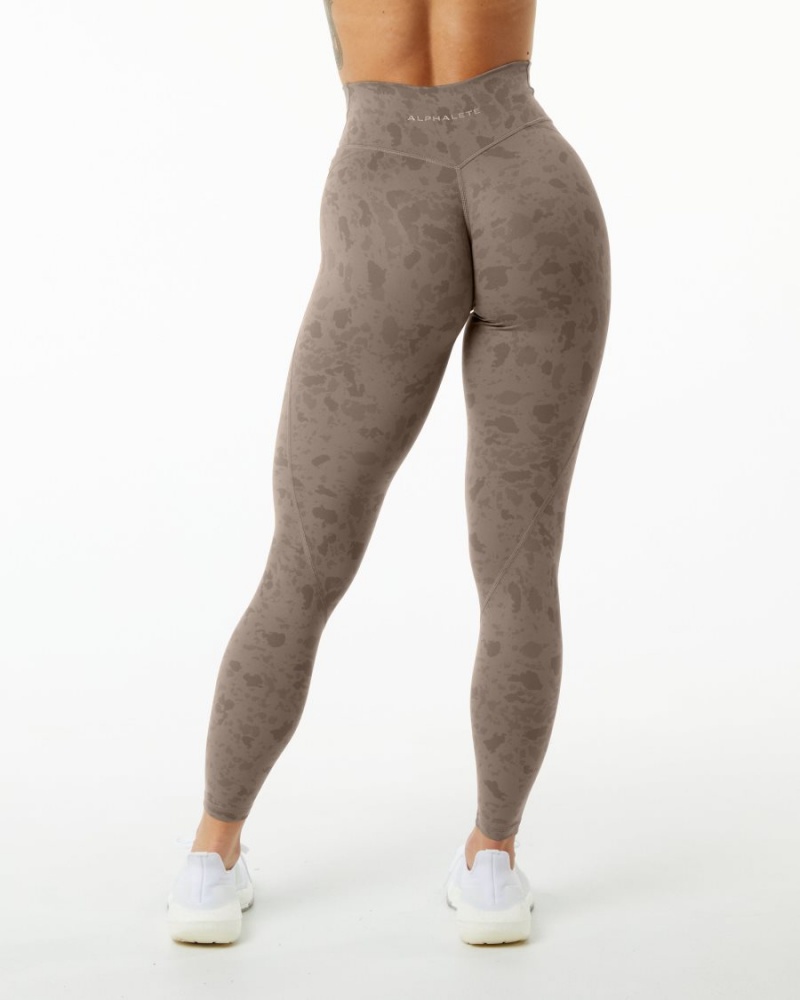 Alphalete Surface Power Legging Leggings Dame Pebble Print Mocha | SRXPTA-831