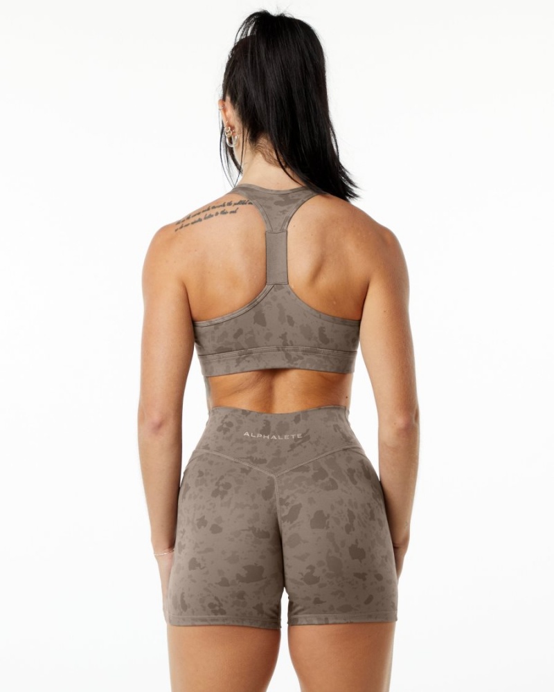 Alphalete Surface Wrap Bra Sports BH Dame Pebble Print Mocha | RAPLCT-849