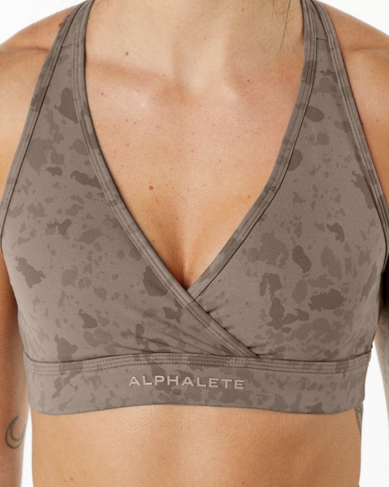 Alphalete Surface Wrap Bra Sports BH Dame Pebble Print Mocha | RAPLCT-849