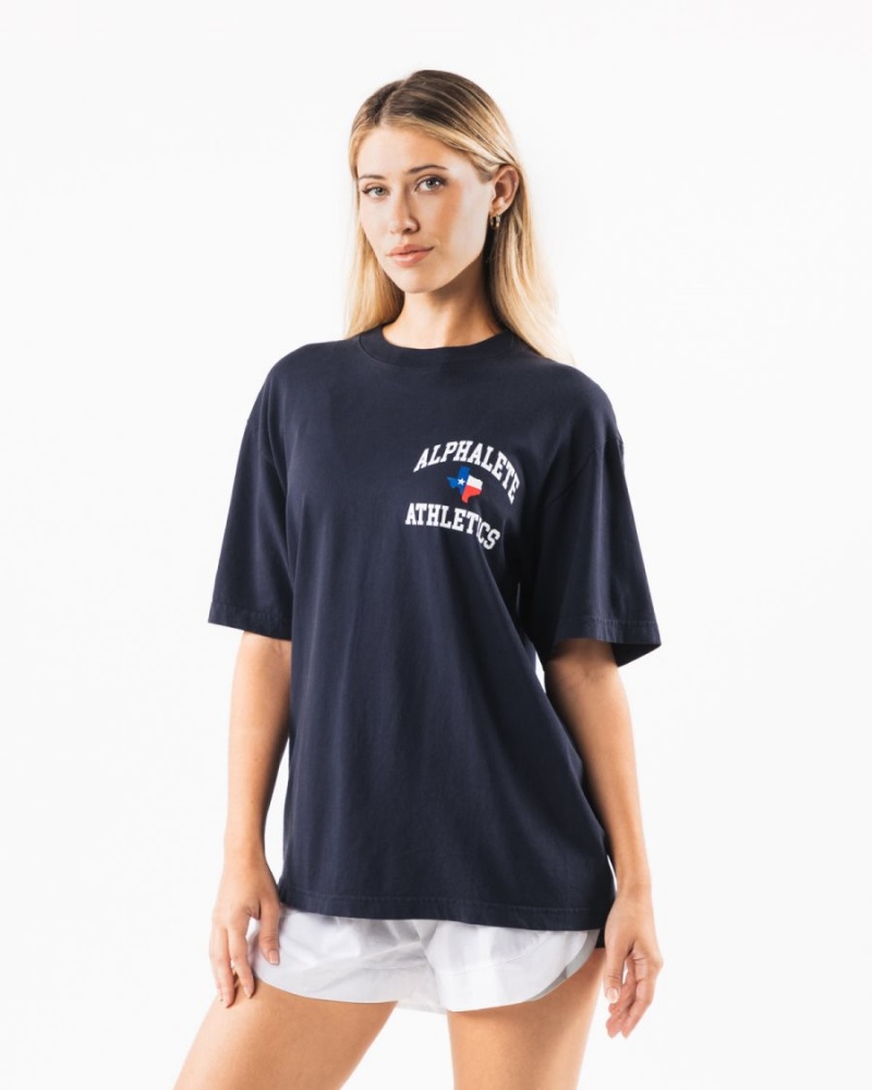 Alphalete Texas Tee Skjorte Dame Marineblå | DXFWLU-583