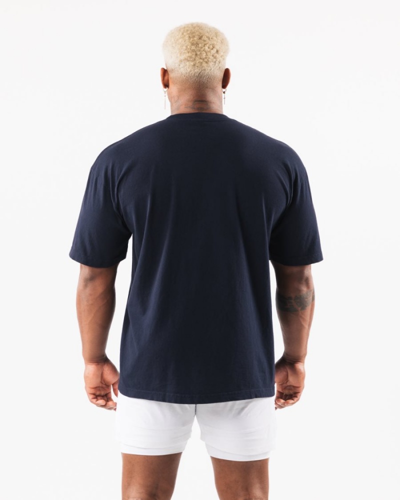 Alphalete Texas Tee Skjorte Dame Marineblå | DXFWLU-583