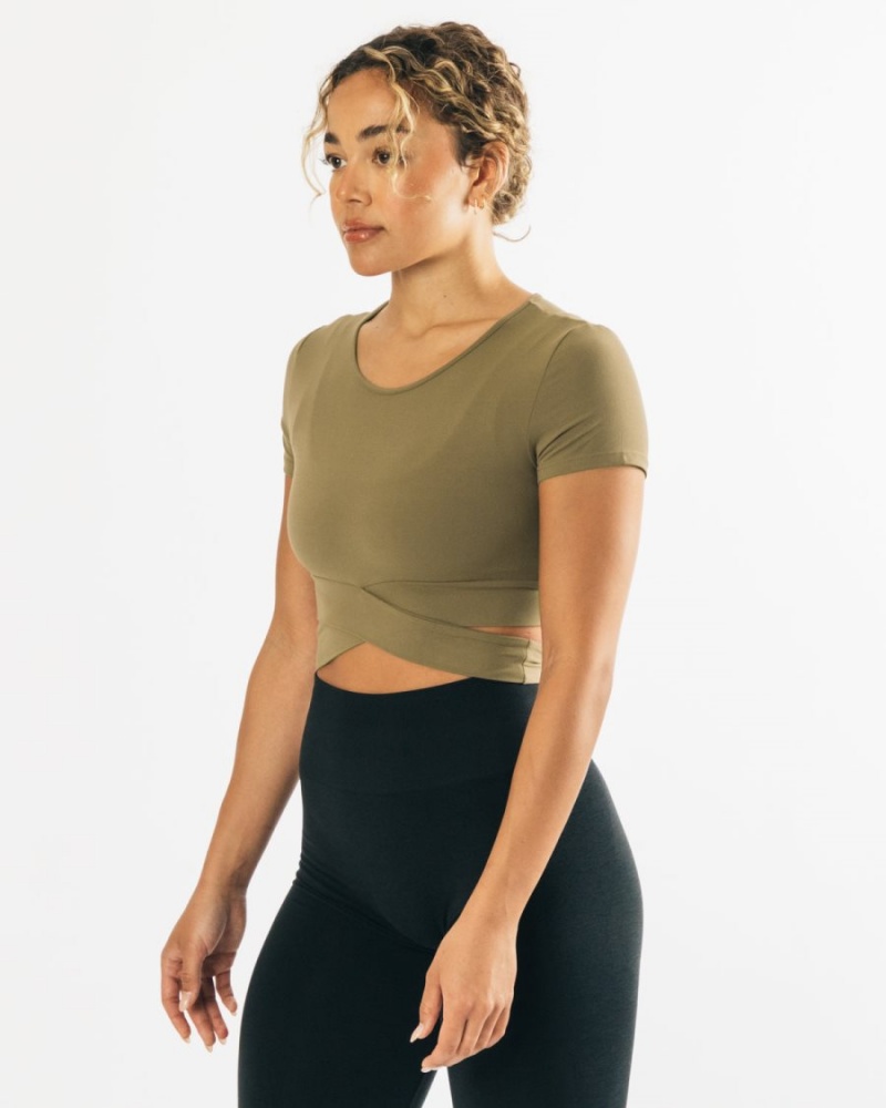 Alphalete Ultrasoft Wrap Tie Top Skjorte Dame Olivengrønne | VTIJOB-062