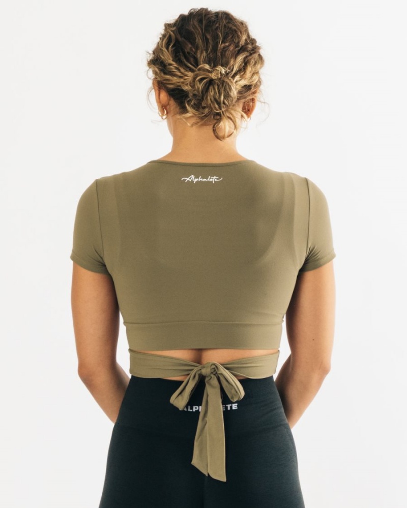 Alphalete Ultrasoft Wrap Tie Top Skjorte Dame Olivengrønne | VTIJOB-062