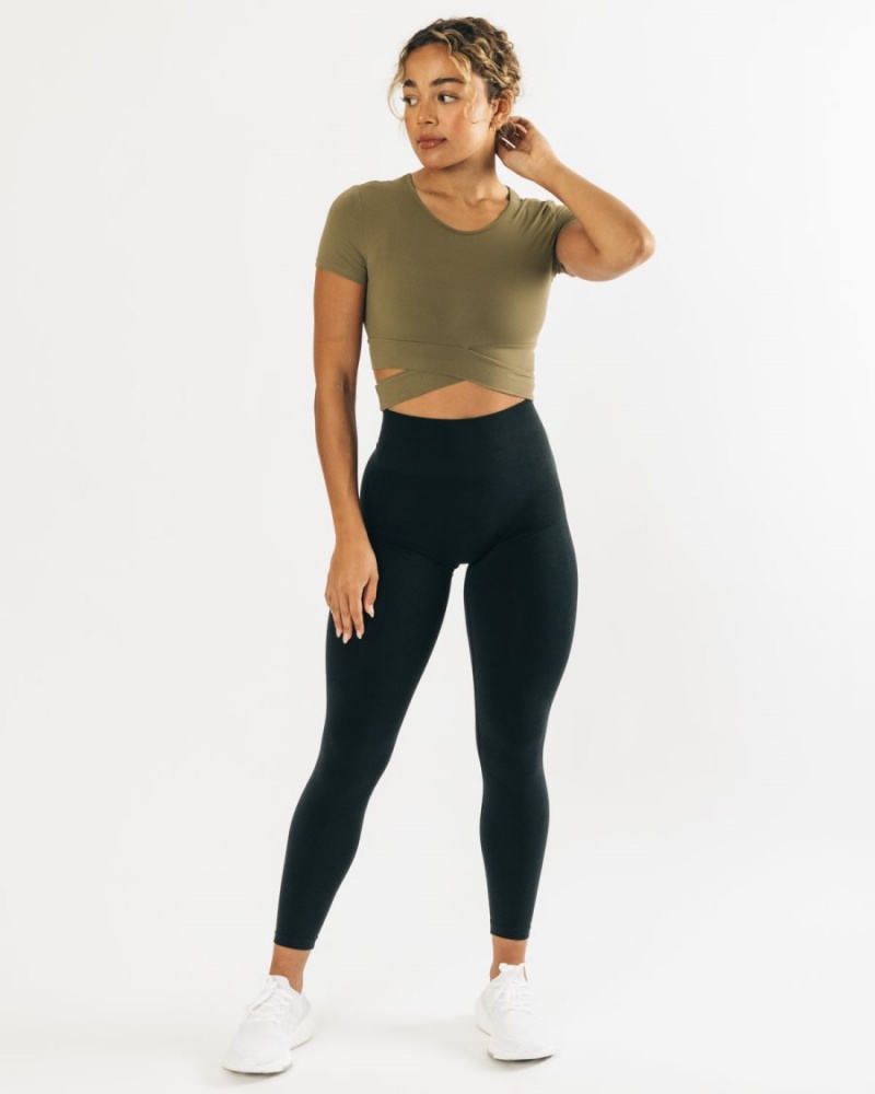 Alphalete Ultrasoft Wrap Tie Top Skjorte Dame Olivengrønne | VTIJOB-062