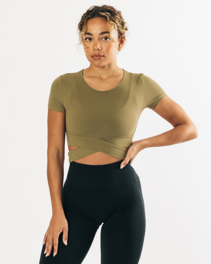 Alphalete Ultrasoft Wrap Tie Top Skjorte Dame Olivengrønne | VTIJOB-062