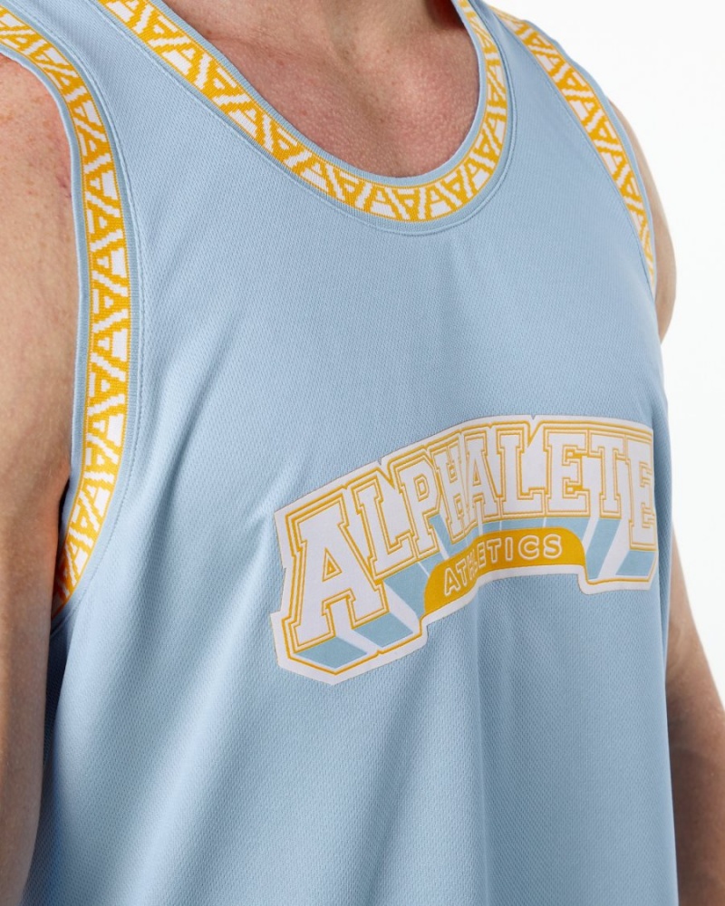 Alphalete Varsity Basketball Jersey Stringers Herre Lyse Blå | FQYEND-813