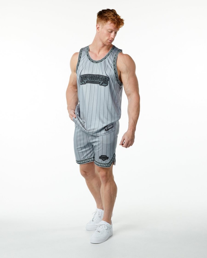 Alphalete Varsity Basketball Jersey Stringers Herre Grå | QJKVMS-763