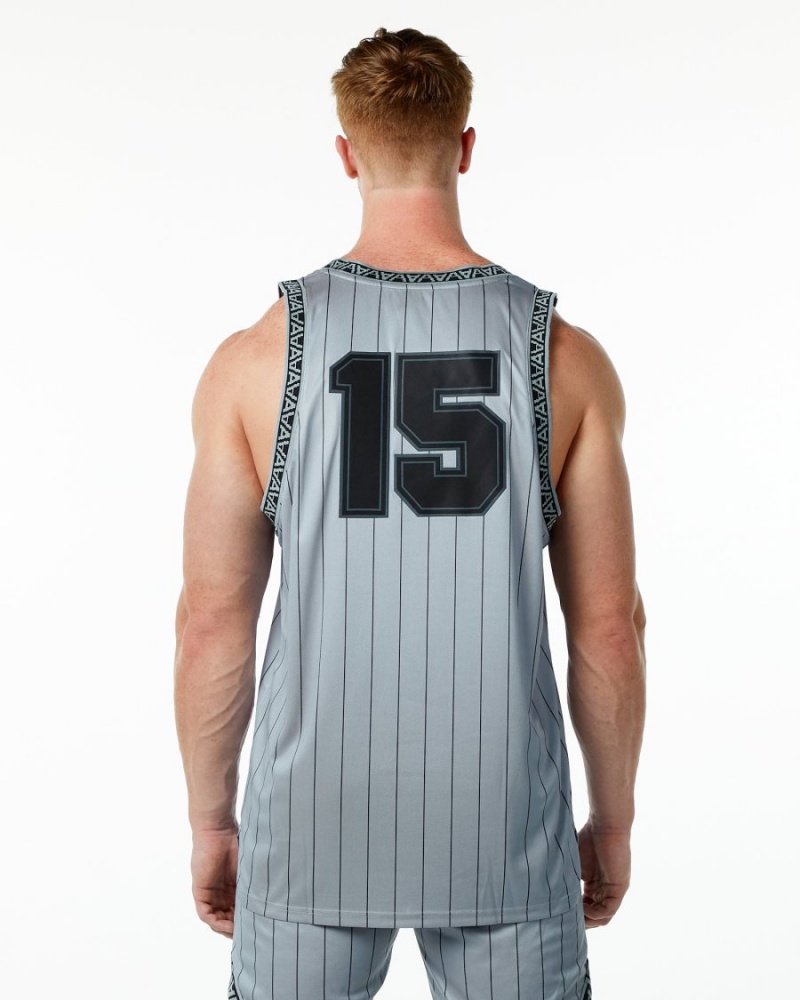 Alphalete Varsity Basketball Jersey Stringers Herre Grå | QJKVMS-763