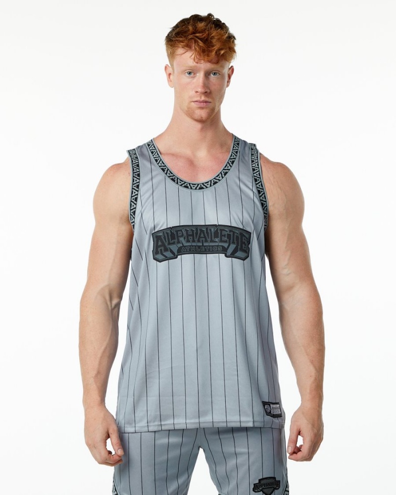 Alphalete Varsity Basketball Jersey Stringers Herre Grå | QJKVMS-763