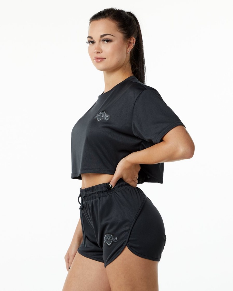 Alphalete Varsity Crop Skjorte Dame Svarte | RDLBHS-496