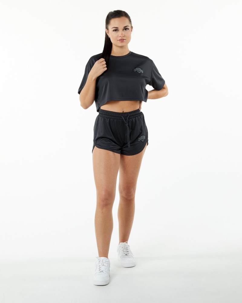 Alphalete Varsity Crop Skjorte Dame Svarte | RDLBHS-496