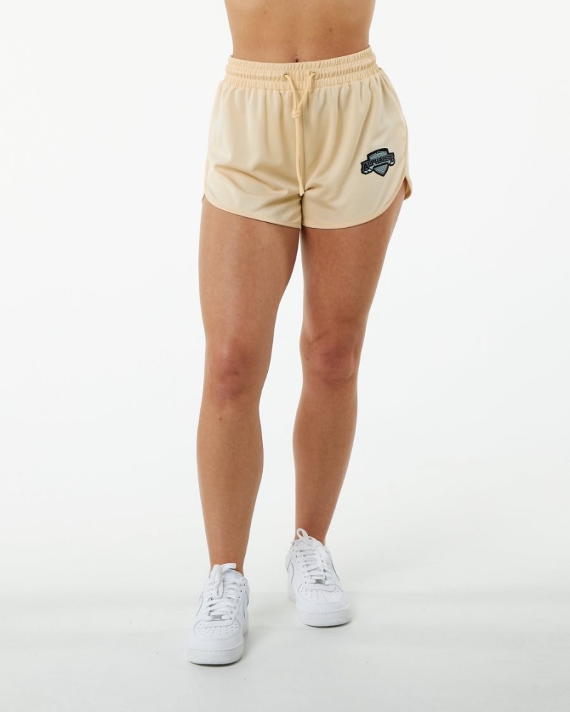 Alphalete Varsity Kort 3.25" Shorts Dame Tan | VLQJKM-546