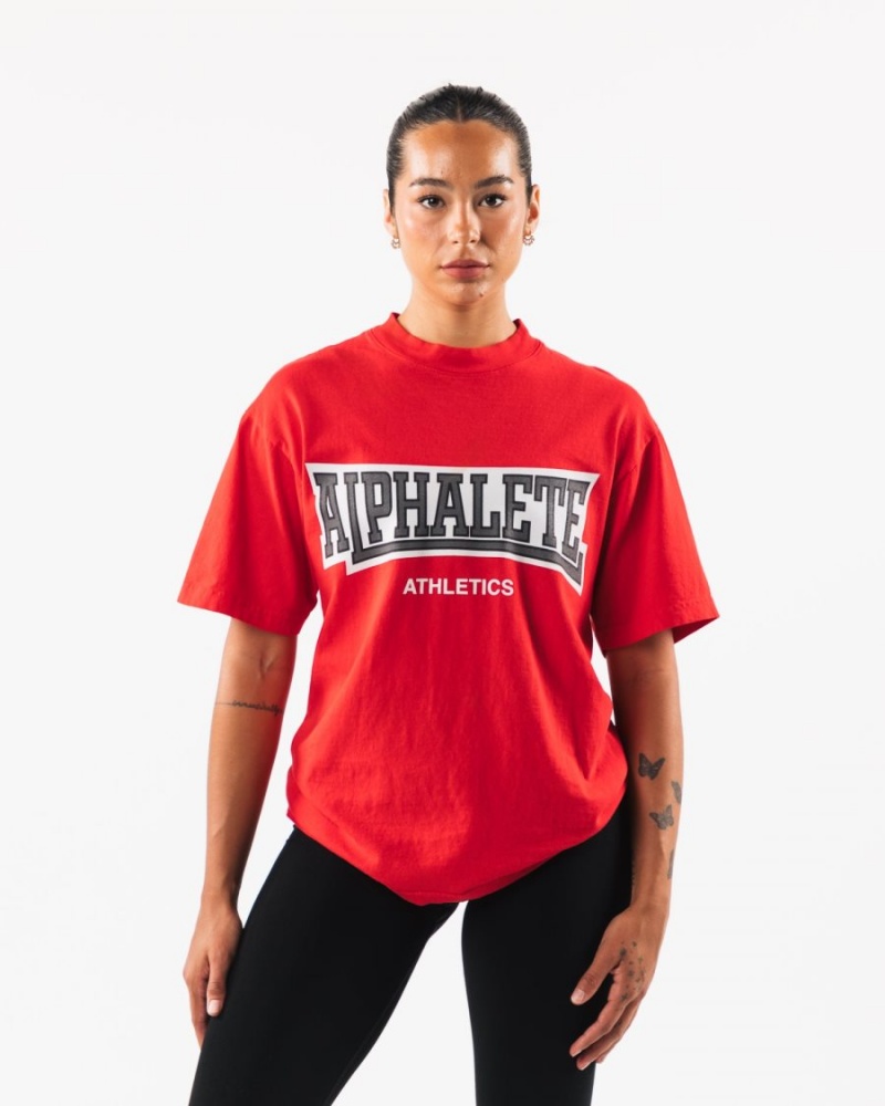 Alphalete Varsity Tee Skjorte Dame Rød | YJCMAI-387