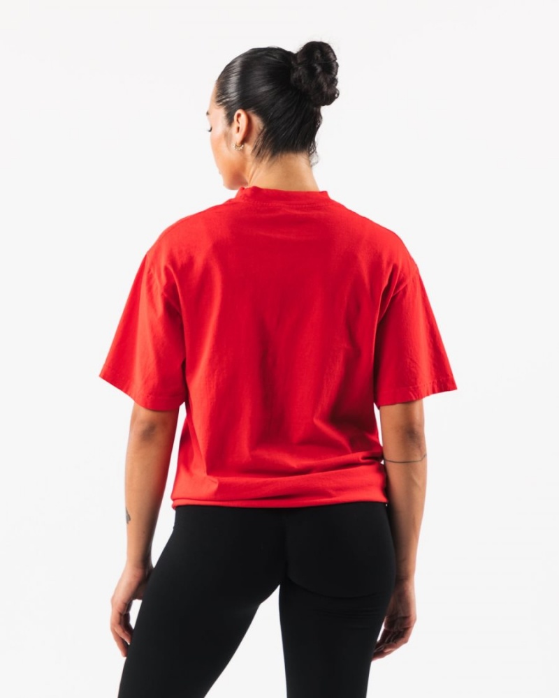 Alphalete Varsity Tee Skjorte Dame Rød | YJCMAI-387