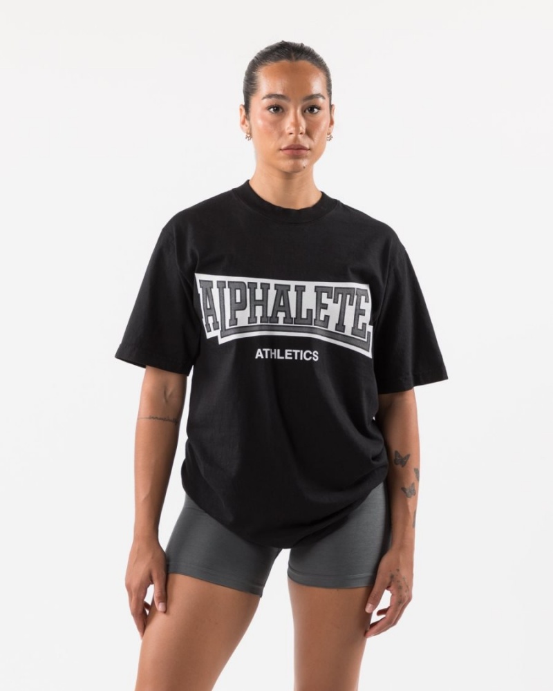 Alphalete Varsity Tee Skjorte Dame Svarte | VIKBSZ-405