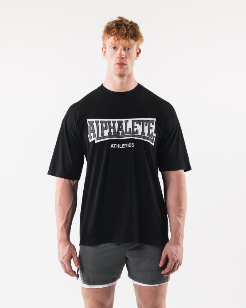 Alphalete Varsity Tee Skjorte Herre Svarte | NZMISQ-203