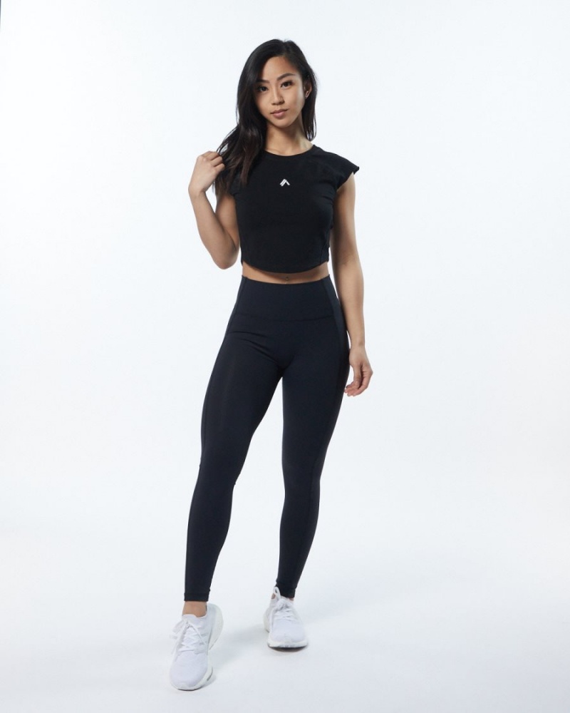 Alphalete Velocity Crop Tee Skjorte Dame Blackout | XBKFGZ-401