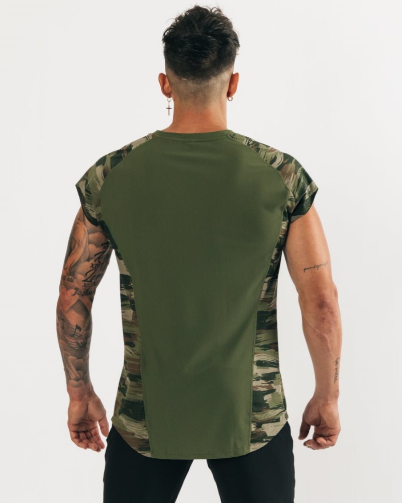 Alphalete Velocity Ermeløse Tee Stringers Herre Olivengrønne Camouflage | GSZEYQ-195