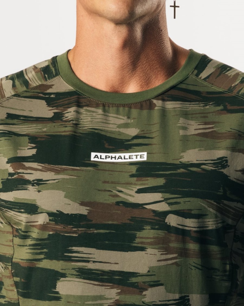 Alphalete Velocity Ermeløse Tee Stringers Herre Olivengrønne Camouflage | GSZEYQ-195