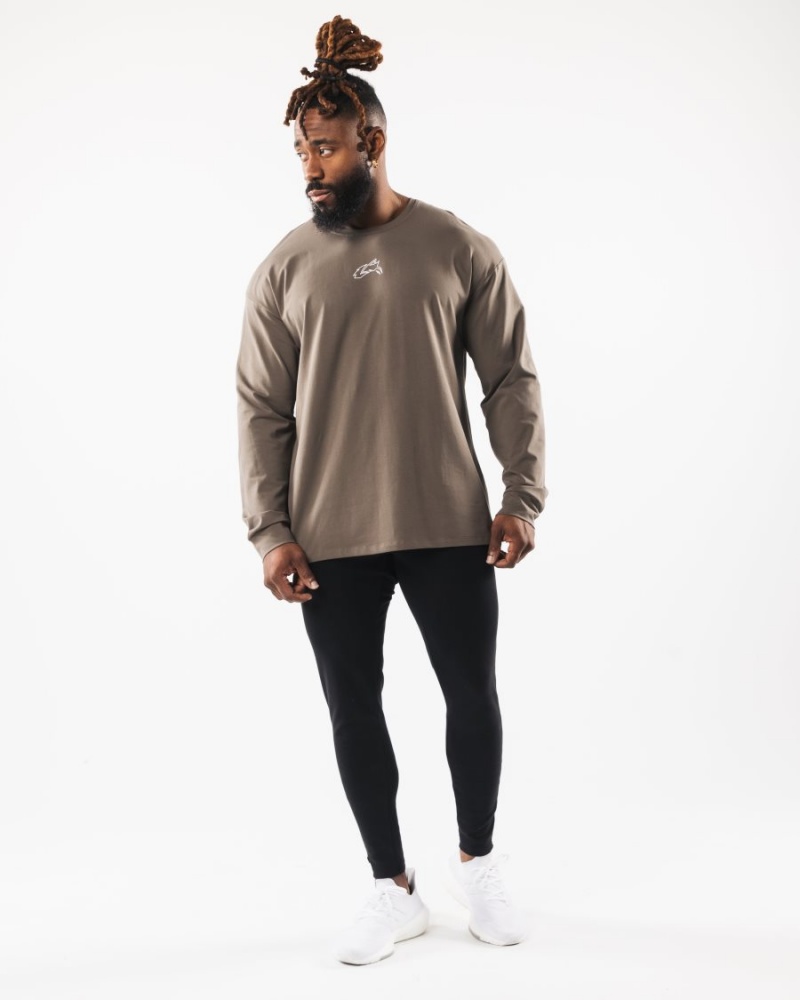 Alphalete Wolf Head LS Tee Skjorte Herre Desert Taupe | CLWDZT-198