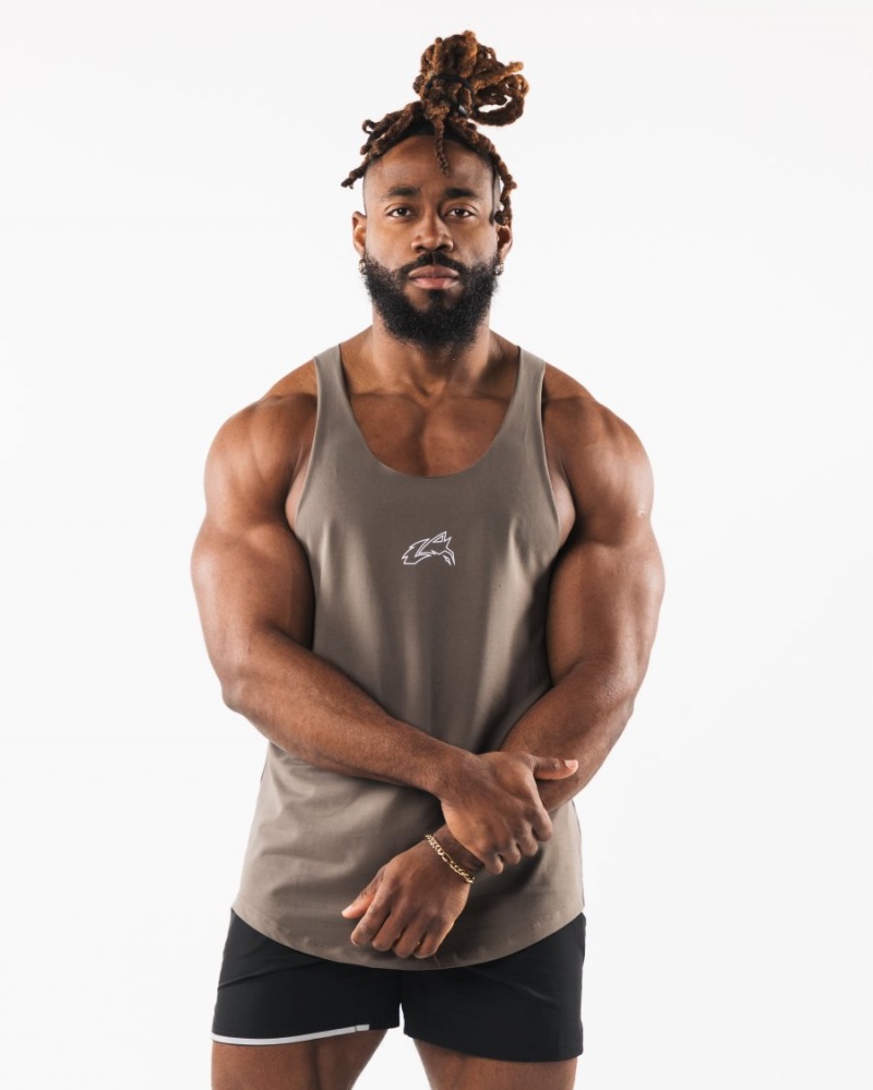 Alphalete Wolf Head Raw Cut Tank Singlet Herre Desert Taupe | KNEOSI-718