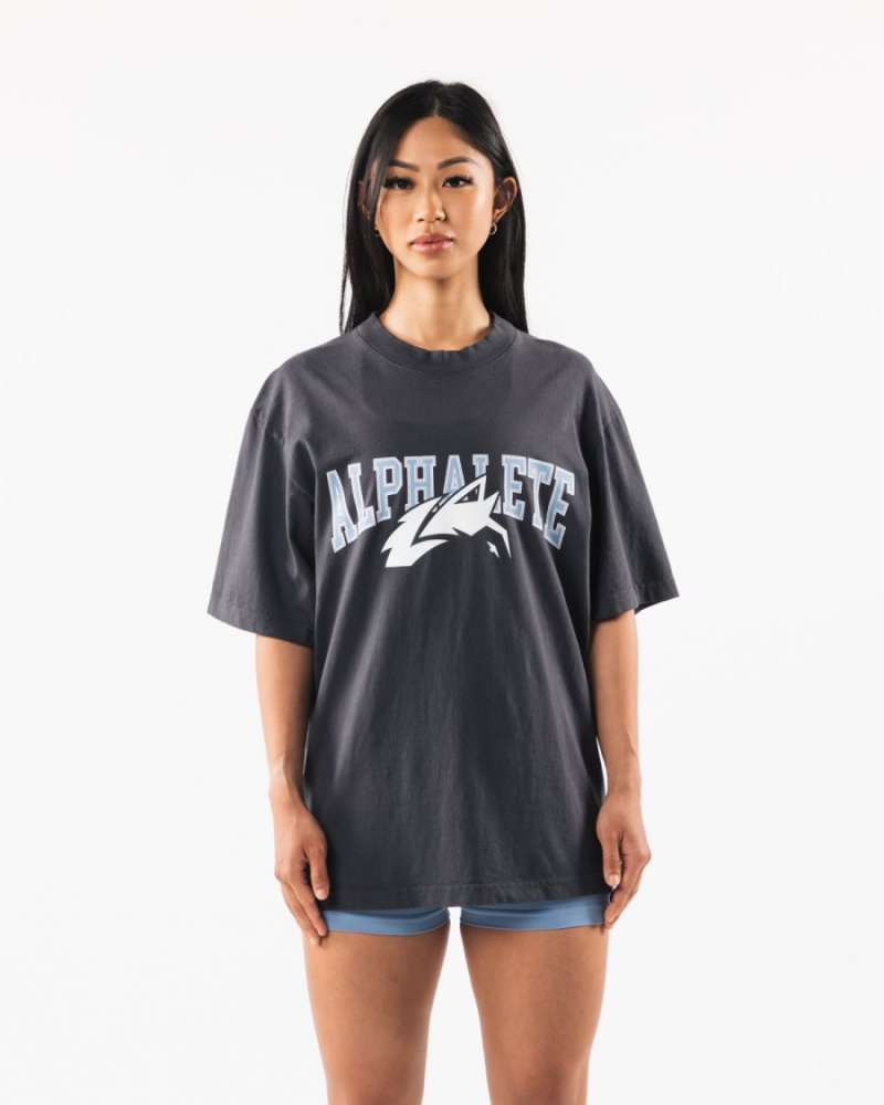 Alphalete Wolf Head Tee Skjorte Dame Blå | NZLHGK-421