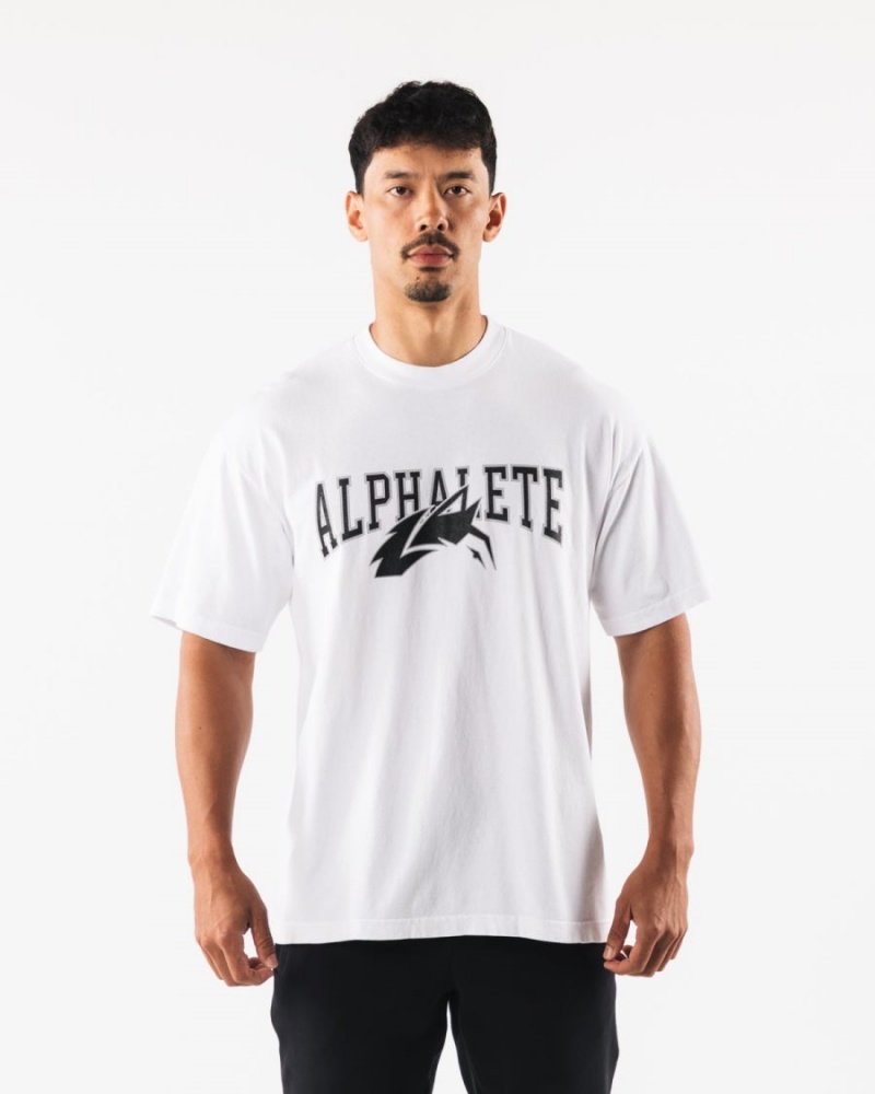 Alphalete Wolf Head Tee Skjorte Dame Hvite Svarte | QVRNST-753