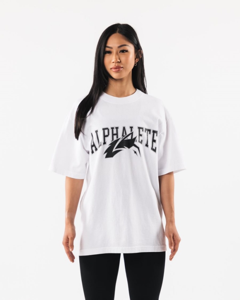 Alphalete Wolf Head Tee Skjorte Dame Hvite Svarte | QVRNST-753